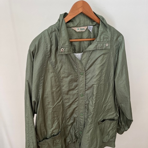 Haband Jackets & Blazers - Vintage 90s sage green nylon rain jacket with button detailing. Size L